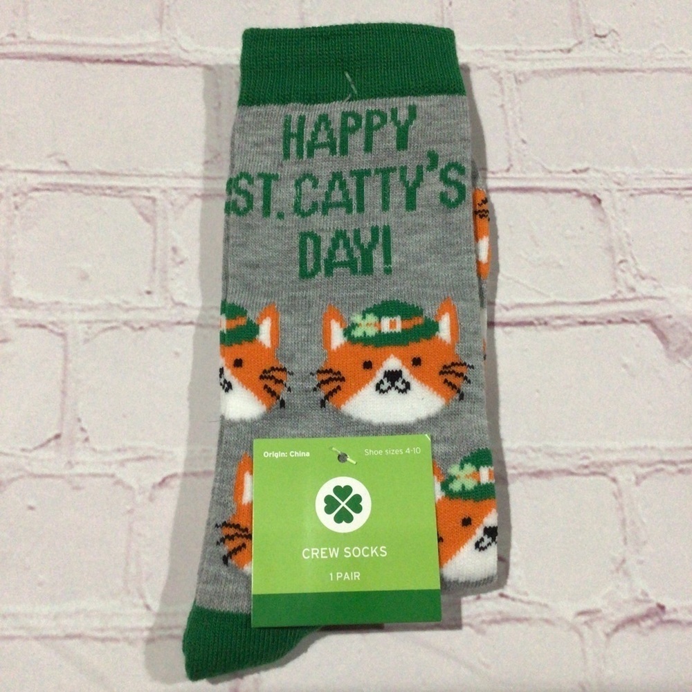 St. Patrick’s Day Happy St. Catty’s Day! Leprechaun Crew Socks - NWT